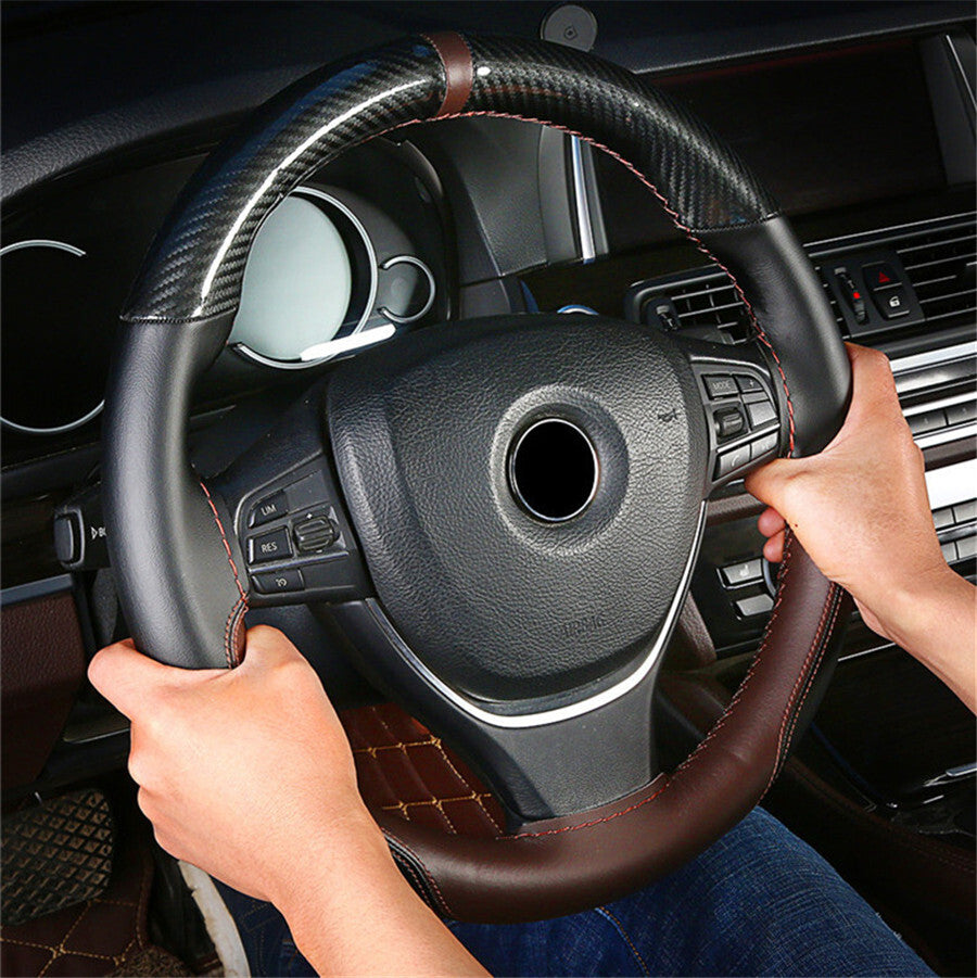 Leather DIY Car Steering Wheel Cover Anti-slip For 15/38 cm Dia Black/Coffee
