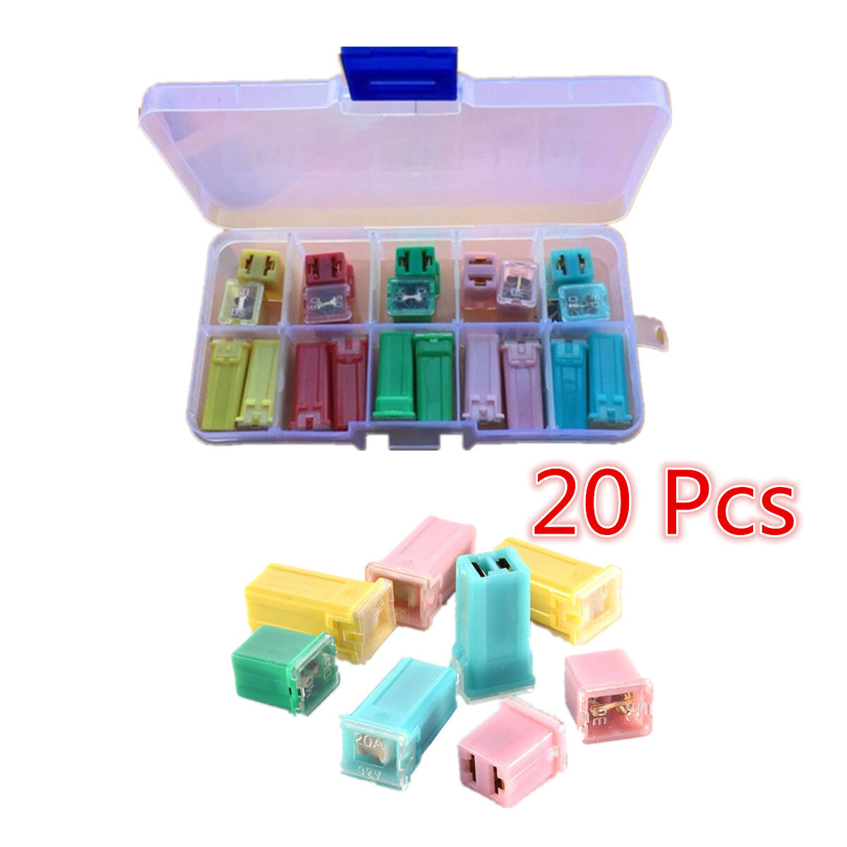 20x for Mini Square Fuse Assortment Car Motorcycle Fuses Kit 20A/30A/40A/50A/60A