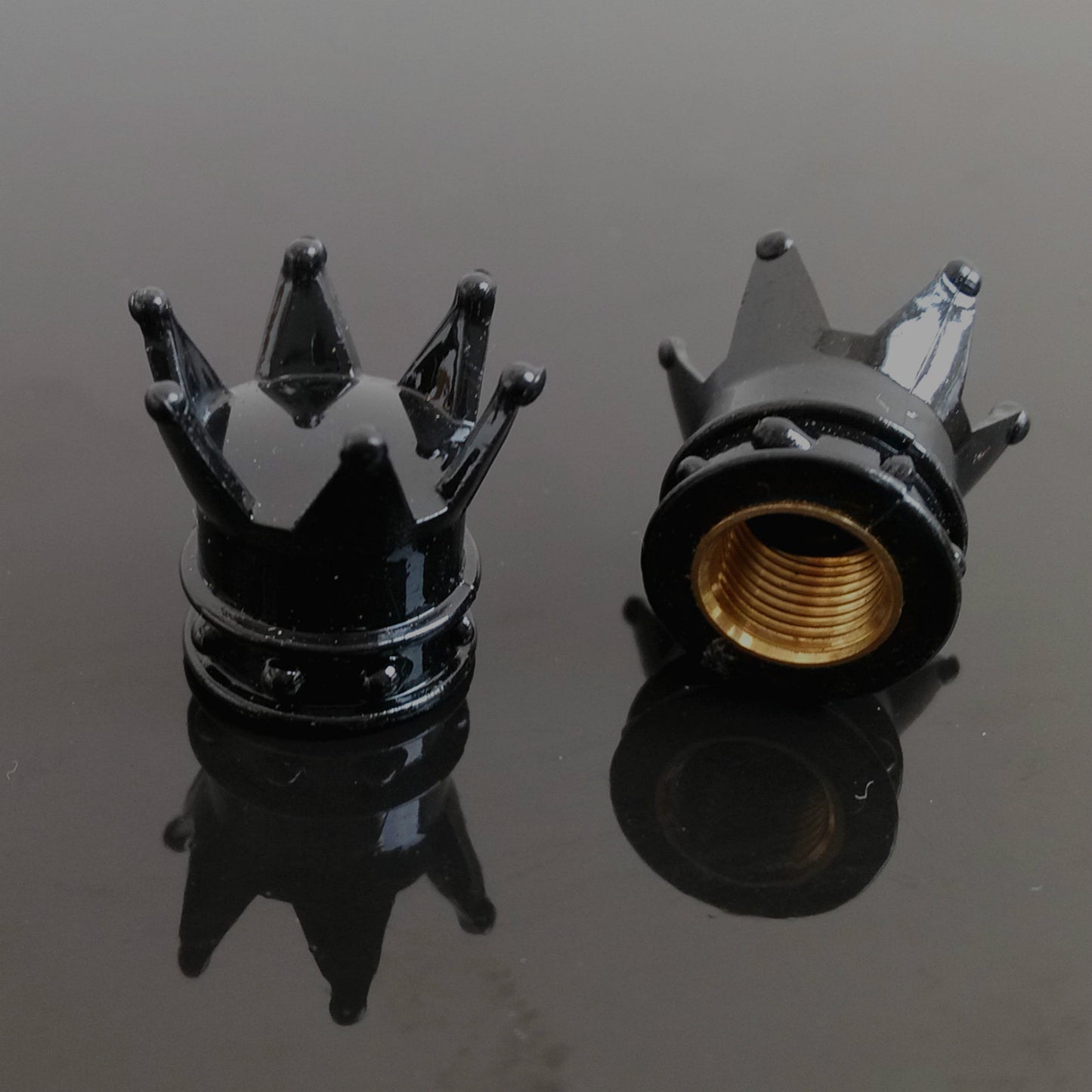 4x Black kings Crown Tyre Tire Wheel Valve Stems Air Dust Cover Cap