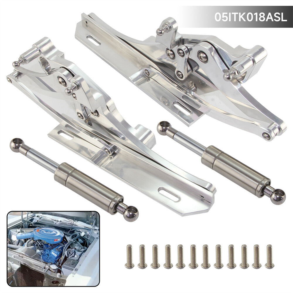 Billet Hood Hinge Kit Pair Left and Right Side for Ford for Mustang 1971-1973 Silver