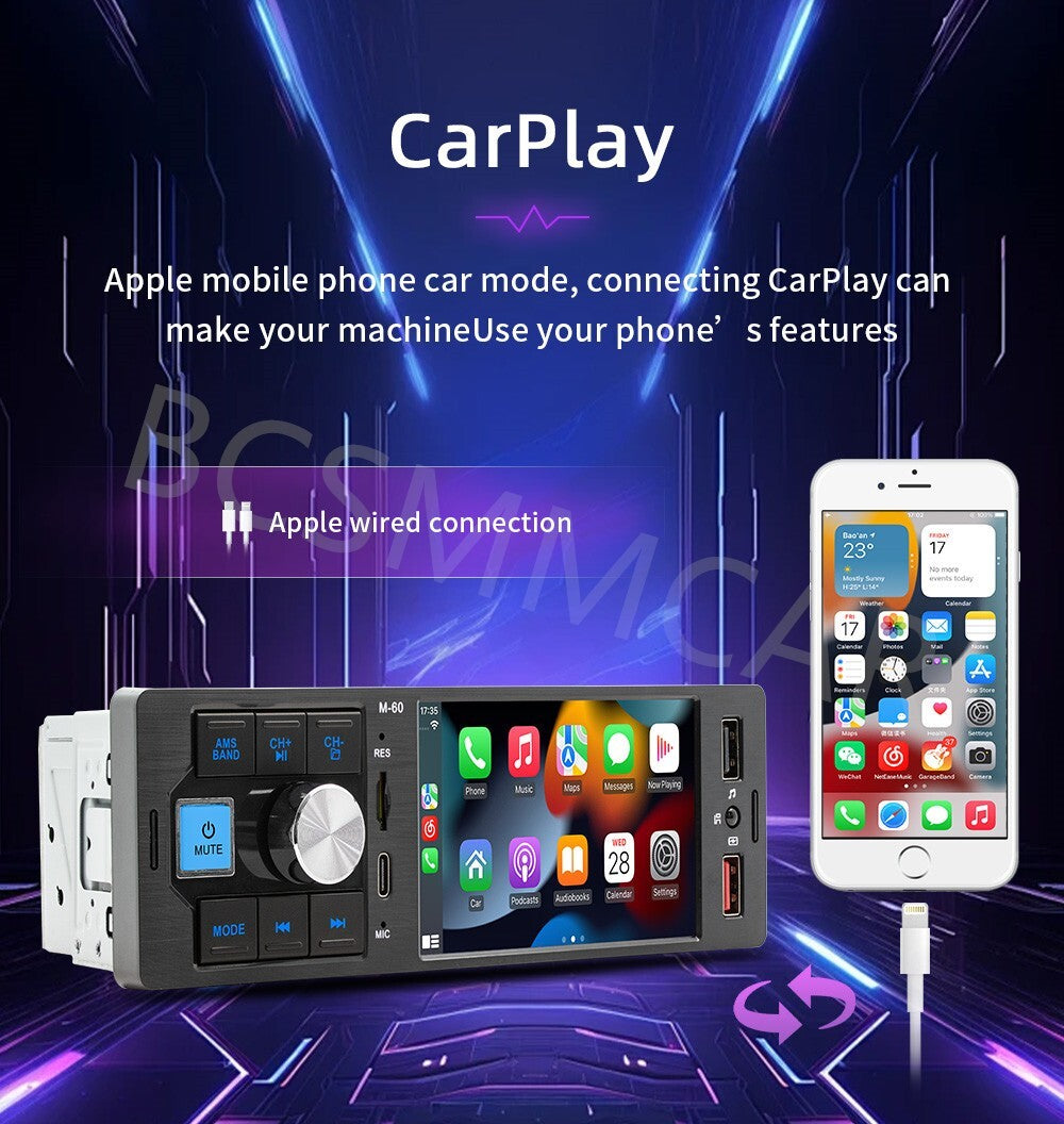 4.1 Car Radio For Apple Carplay Car Stereo Touch Screen Single Din W/Camera