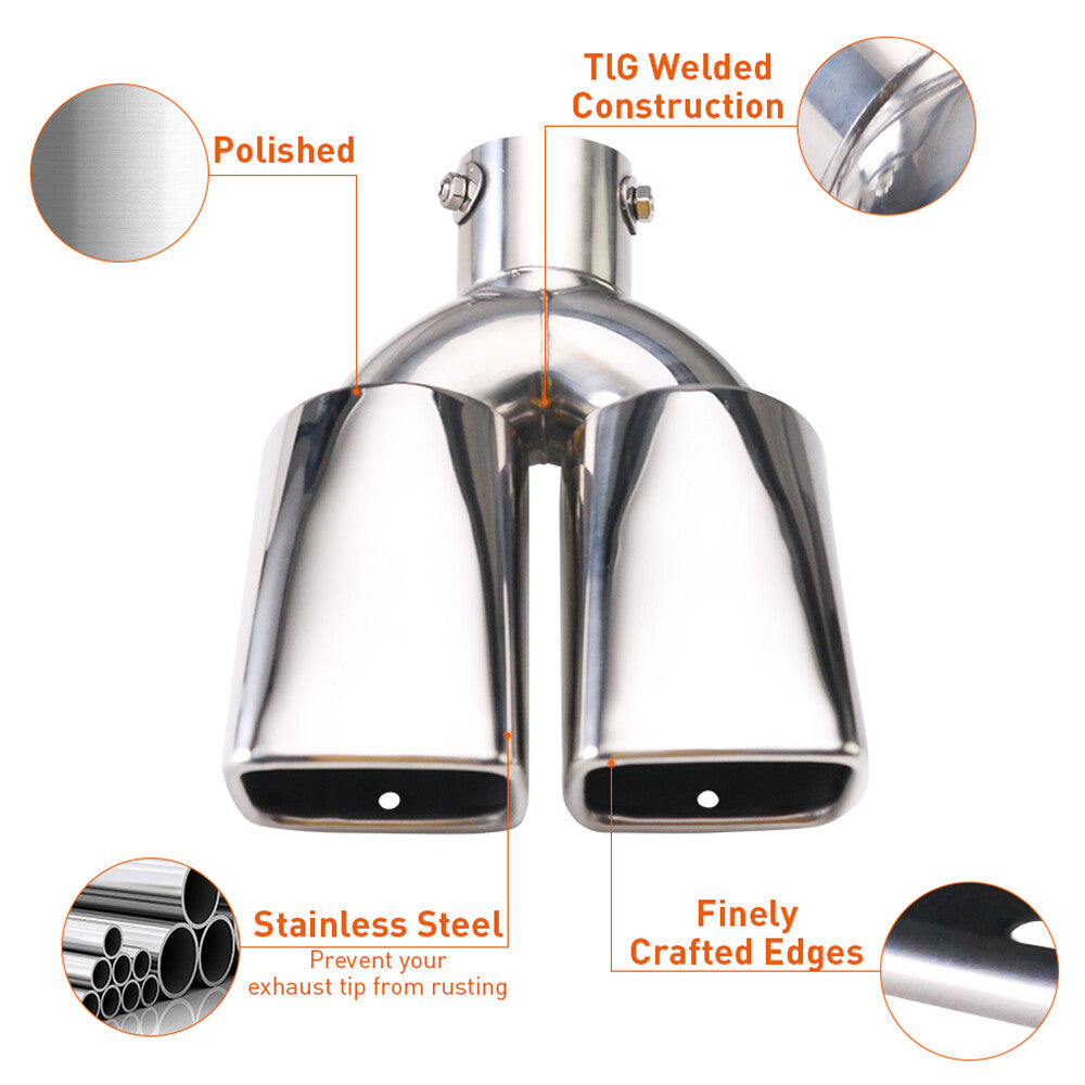 1PC 2.5 ID Rolled Screw-on Dual Exhaust Pipe Muffler Tips Square Tips