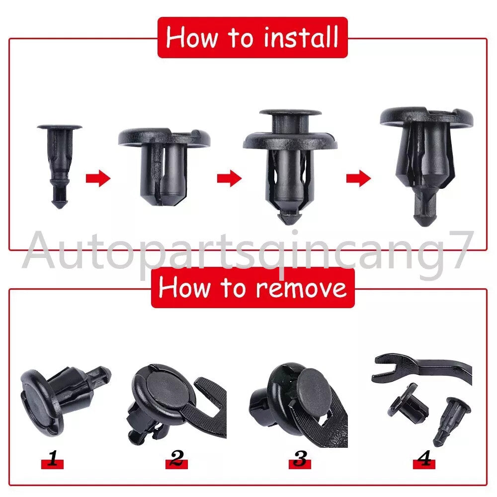 Bumper Clips Retainer 10mm Hood Fender Push Rivets Fasteners 100 Pcs for Honda