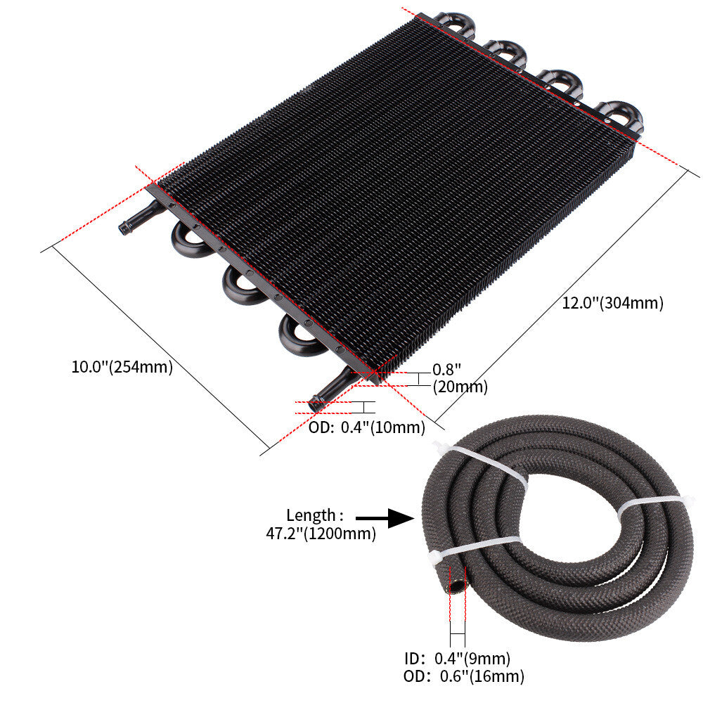 8-line/through-pipe and finned gearbox cooler universal 5/16 oil cooler kit in black
