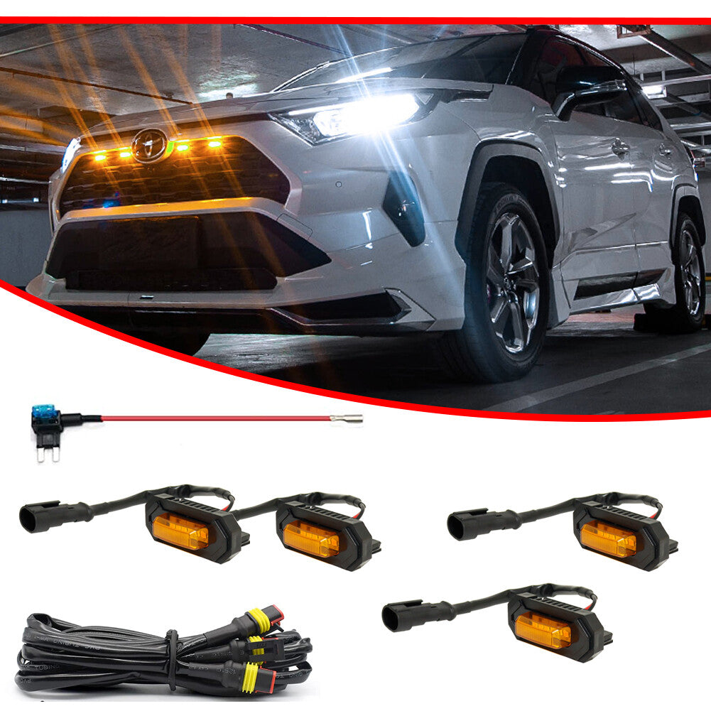 4 Pack Amber Lens Front Grill / Grille Mesh LED Light Kit for RAV4 2019-2022- v