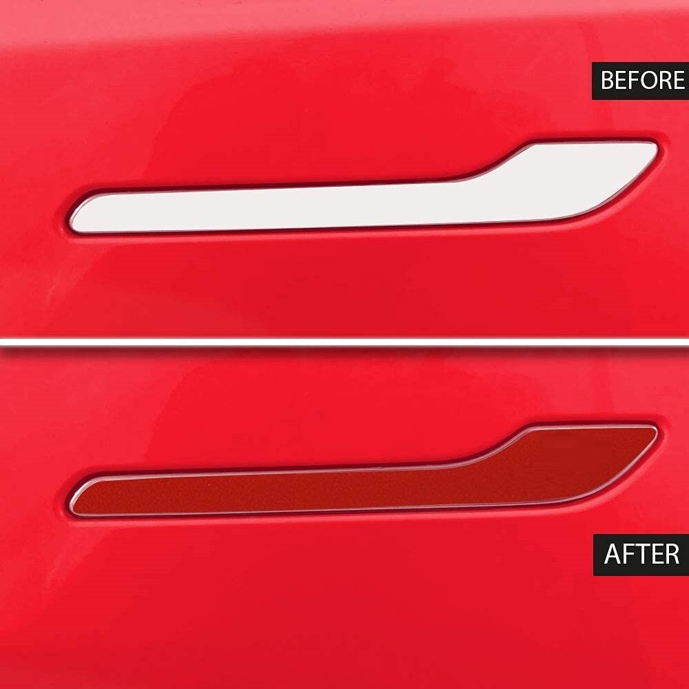 4-pack of red door handle protectors/films for 2017-21 Model 3 Y. n