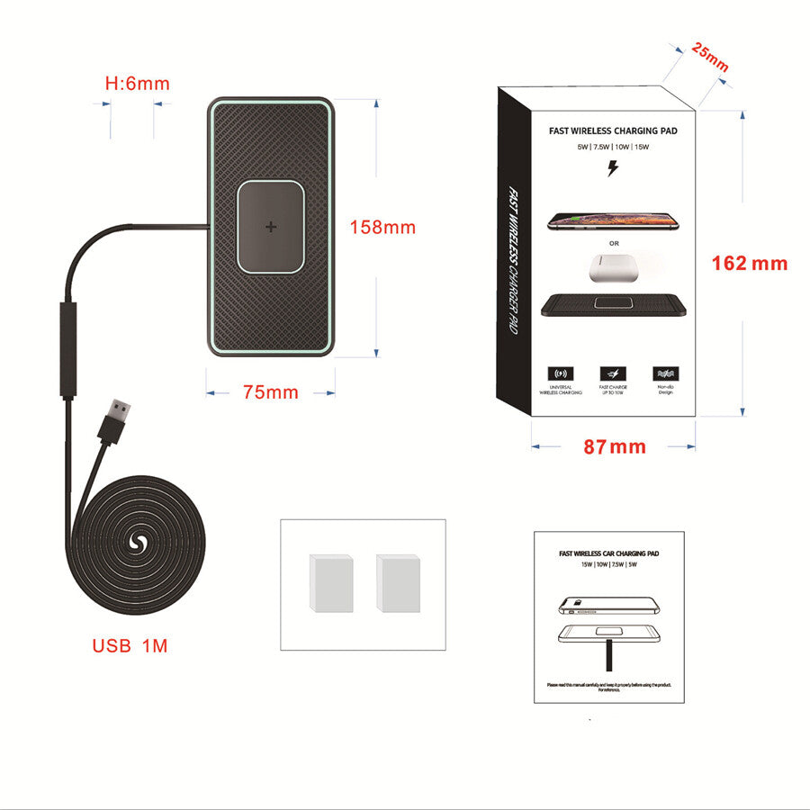 Car Wireless Phone Charger Pad Fast Charge Mat 10W for Apple iPhone Samsung