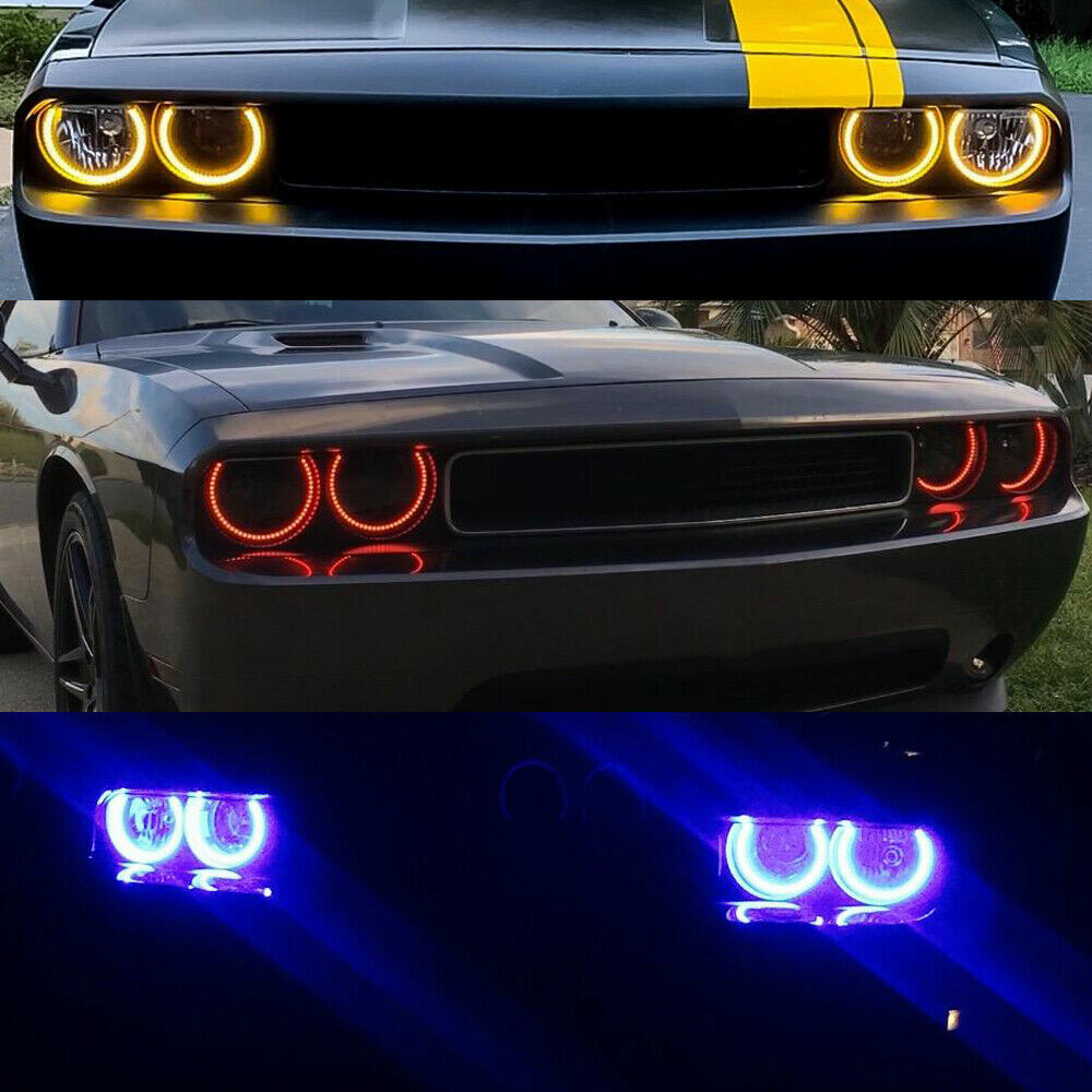 4 RGB LED Angel Eye Halo Kit for 08-14 for Dodge for Challenger Headlight Modification - v
