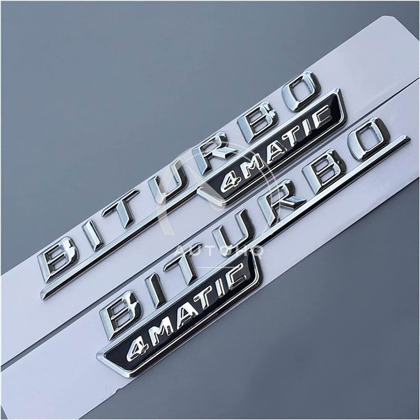 2-Pack BiTURBO 4MATIC LETTERING WING SIDE FENDER Badge Embroidery Chrome Alloy
