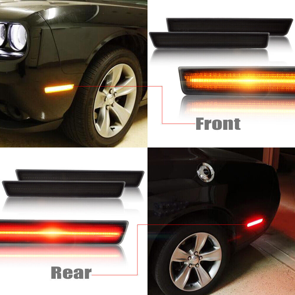 Smoke Front Amber and Rear Red LED Side Marker Lights for 2015-23 for Dodge for Challenger - v