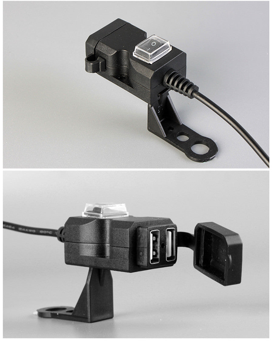 Waterproof 3.1A Motorcycle Handlebar Dual USB for Charger Socket w/ Switch Mounts Q