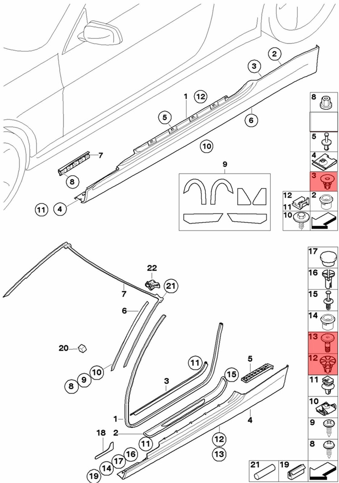 for BMW Trim Spacer Clips Pin Kit 07147122912 07147122913 51717066226