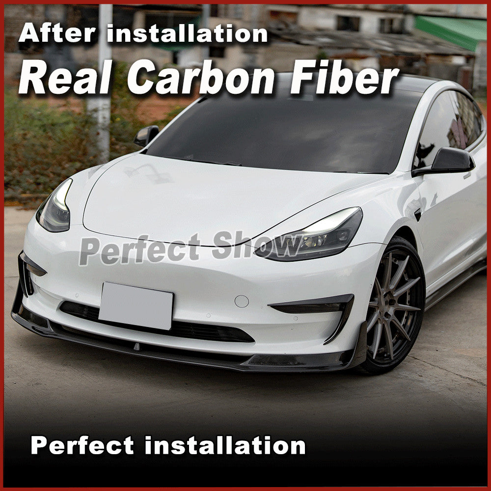 Fit for Tesla Model 3 Sedan 2017-2023 REAL Carbon Front Bumper Lip Chin Spoiler