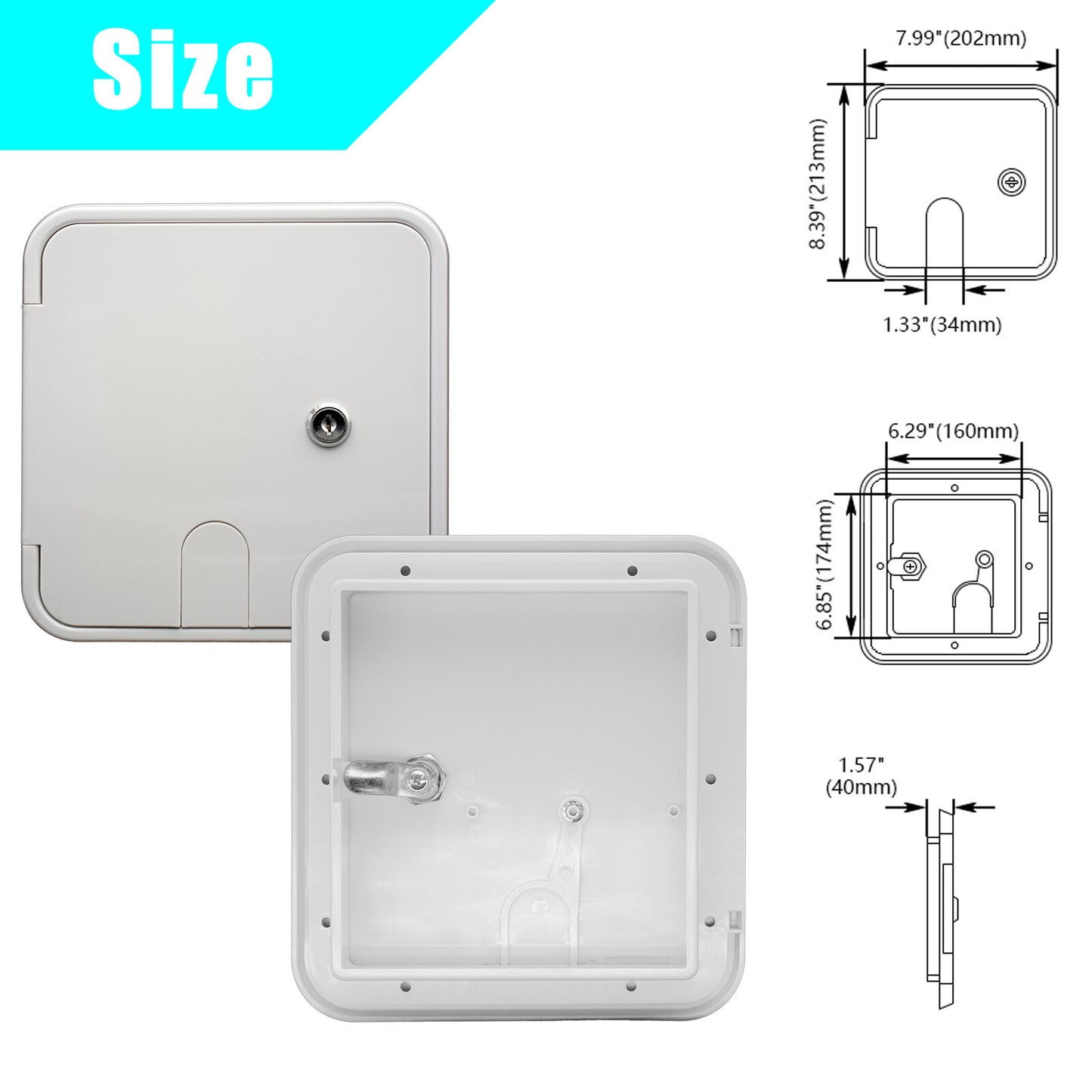 White Electric Cable Hatch Square Power Cord Door Safety Lock Key 30/50 AMP RV Q