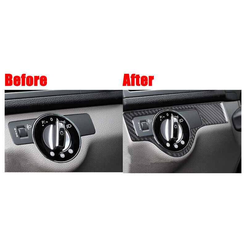 Carbon fiber car headlight switch panel decorative sticker for C W204 2007-2010 n