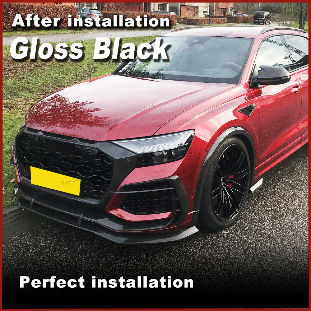 for Audi RSQ8 RS Q8 2020UP Gloss Black Front Bumper Fins Splitter Air Vent Cover