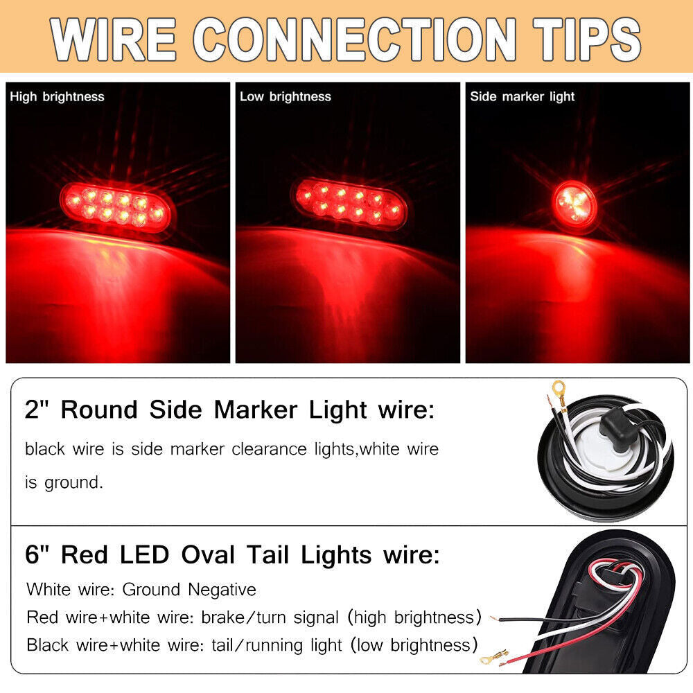 2-Piece Steel Trailer Light Box Housing Kit with 6-inch Oval Taillights and 2-inch Marker Lights Q