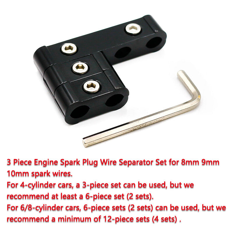 3Pcs Aluminum Engine Spark Plug Wire Separator Divider Organizer Clamp Kit Black Q