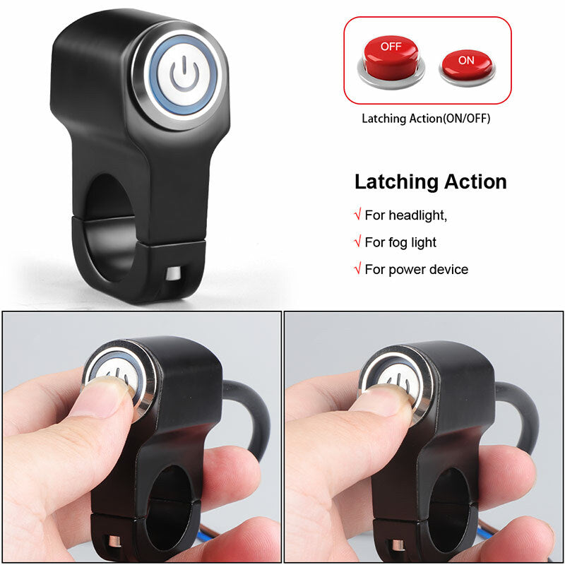 22mm LED Motorcycle Handlebar Headlight Fog Spot Light On Off Switch Waterproof Q