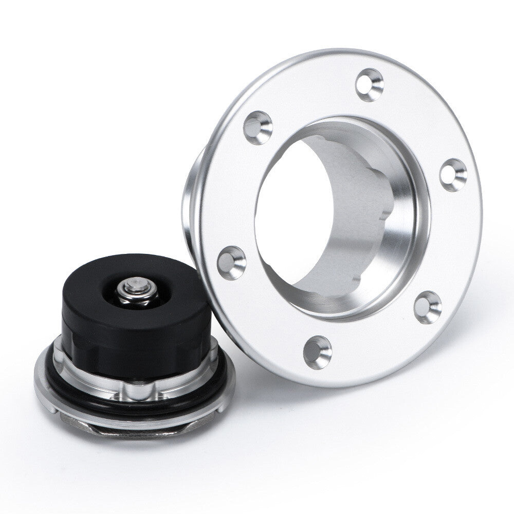 Billet Aluminum Aircraft Style Fuel Cell Gas Cap With 6 Hole Silver 35.5mm