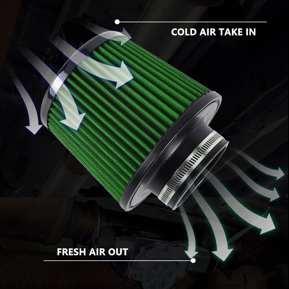 Green 3inch 76mm High Flow Inlet Cold Air Intake Cone Replacement Dry Air Filter