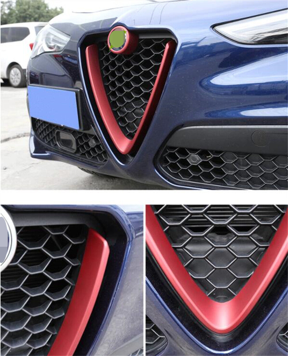 2¡ÁRed ABS Front Logo Decorative Ring Grille Trim for Alfa Romeo for Stelvio 2017+