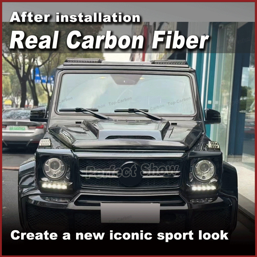 for Benz W463 W464 G500 G63 2004-18 Real Carbon Front Roof Spoiler Wing W/Light
