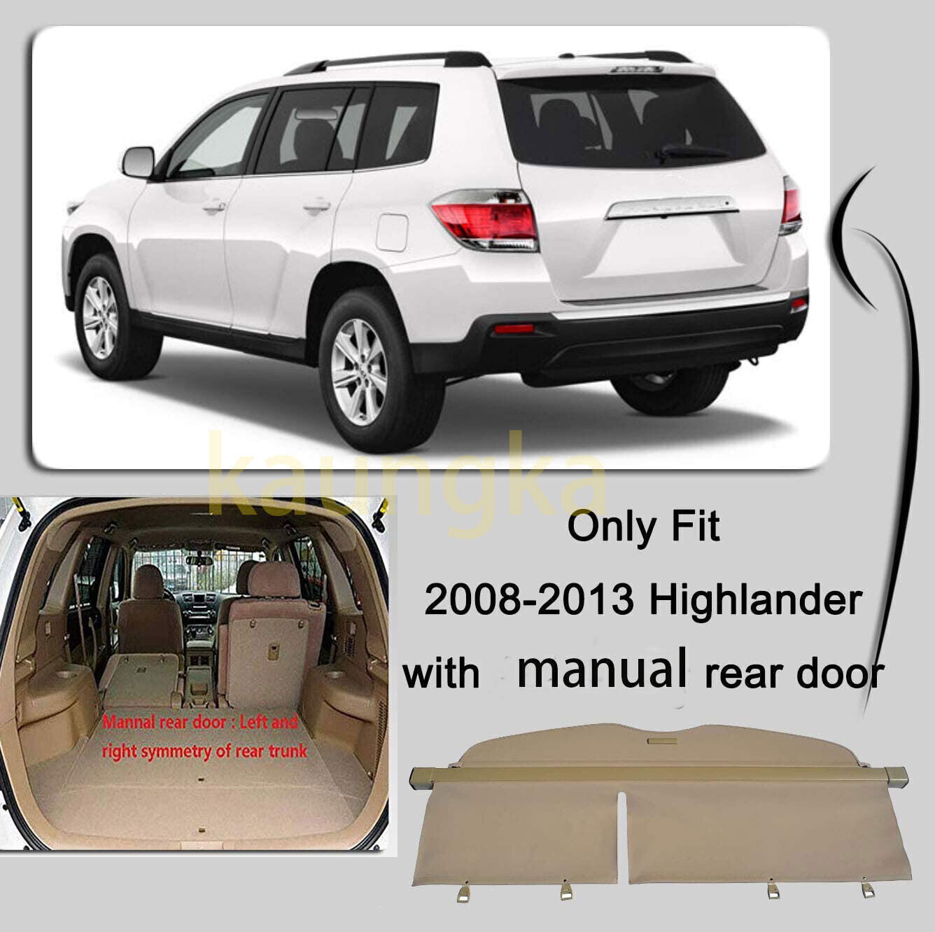 1X Beige Retractable Cargo Cover Rear Trunk Shade for Toyota Highlander 08-2013