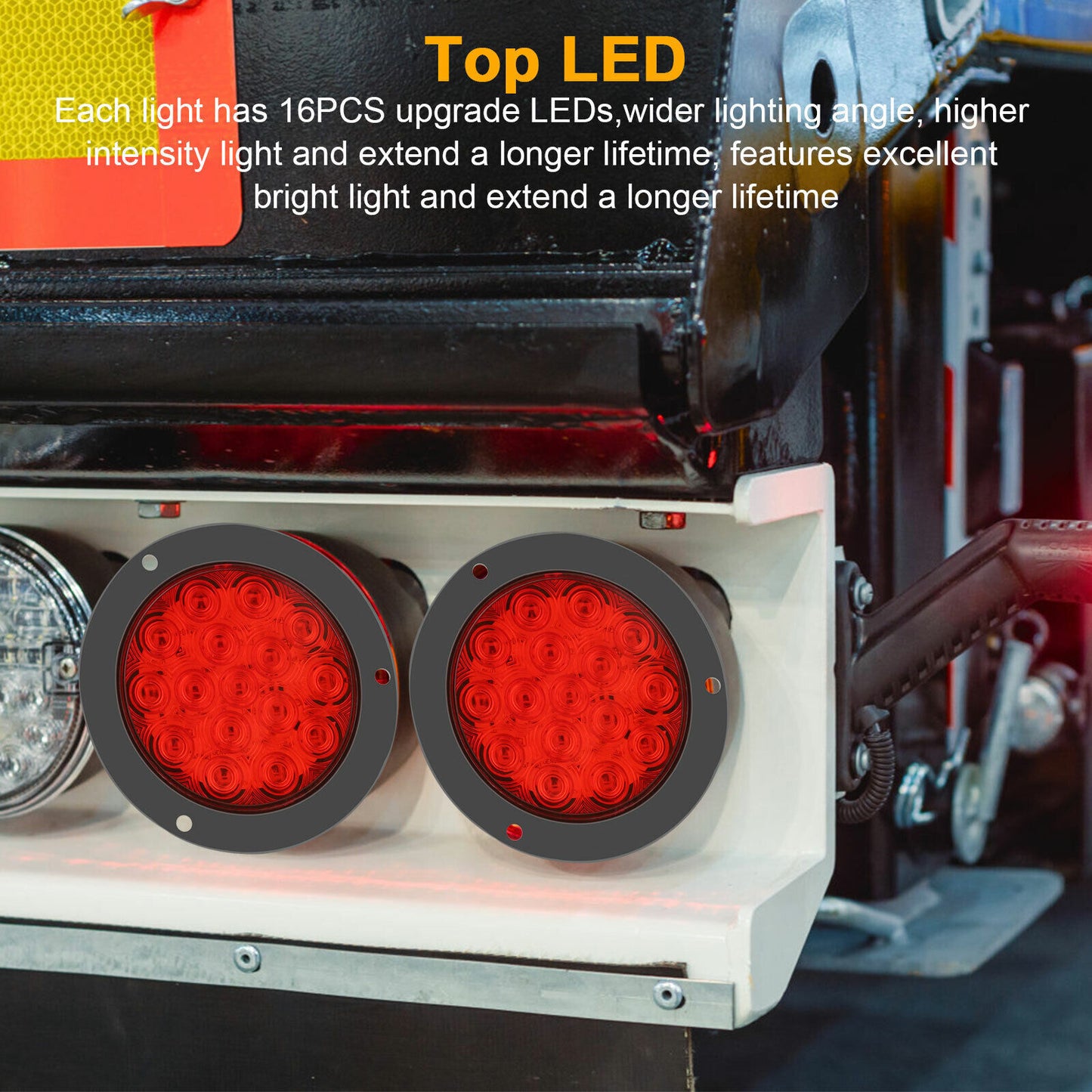 2 x 4-inch round LED truck trailer stop turn tail brake lights, waterproof 16-LED