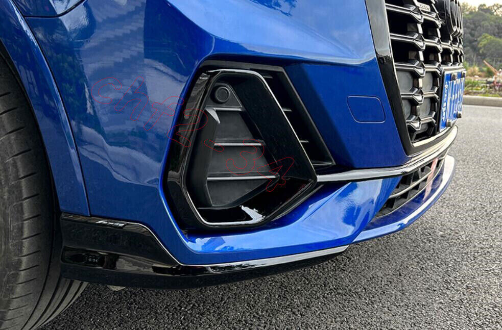 Fit for Audi Q3 19-22 ABS Glossy Black Front Bumper Fog Light Lamp Frame Trim 2X