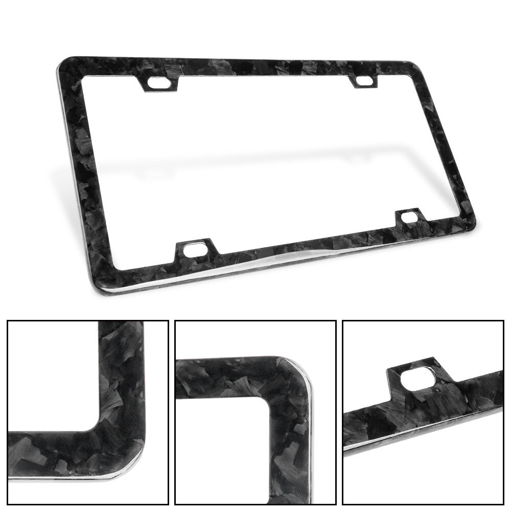 1X Universal Car Front Rear Forged Carbon Fiber License Plate Frame Cover