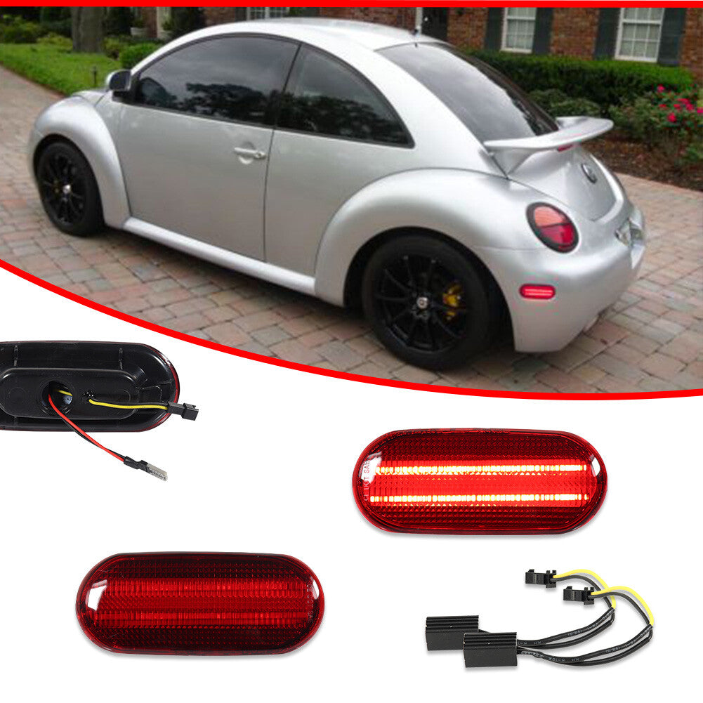 Red Lens LED Rear Fender Side Marker Lights Pair for 1998 - 2005 for VW Beetle - v