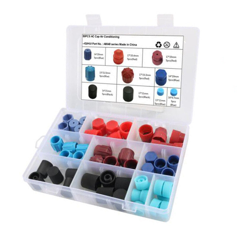 50PCS Car Repair A/C R134a R12 High Low Side Valve Core Port Dust Caps Kit Set v