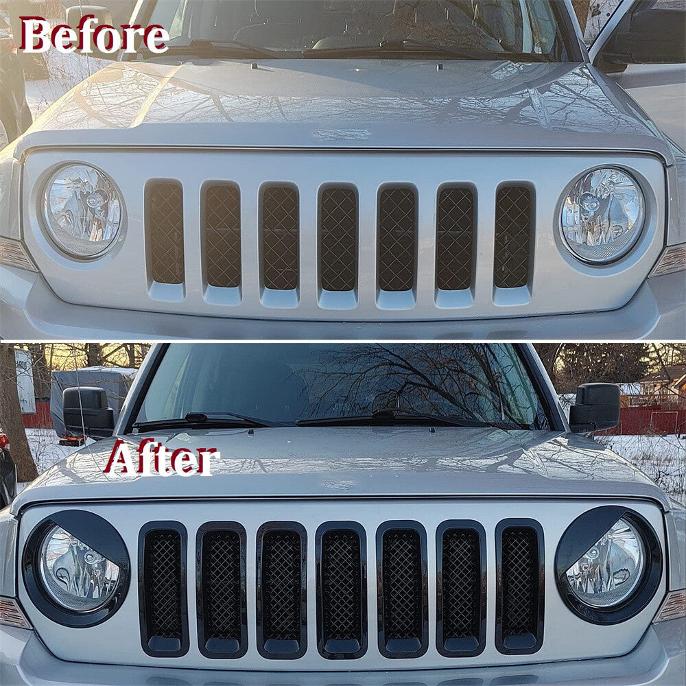 2 × Front Angry Eyes Style Light Headlight Trim Cover for Jeep Patriot 2011-2017