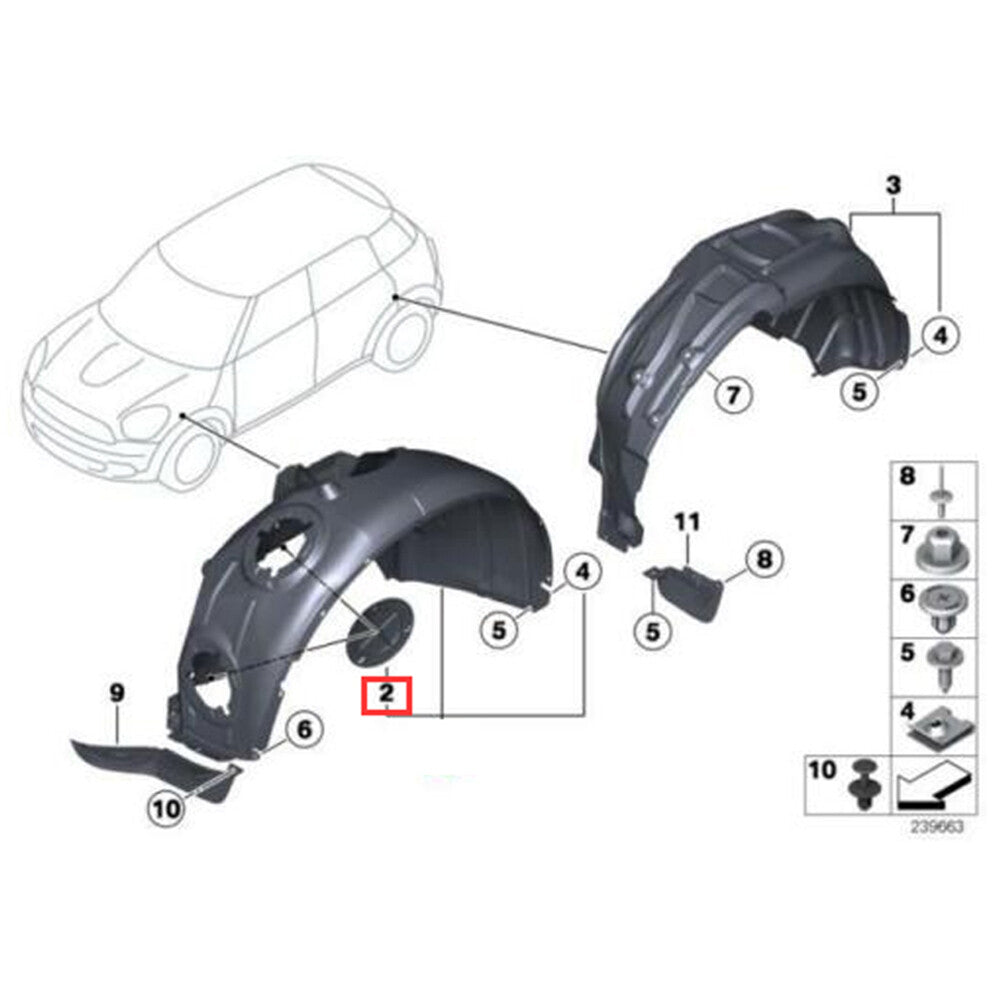Replacement part for Mini Cooper Mudguard Protective Cover Mudguard Liner Light Bulb Cover 51772751776