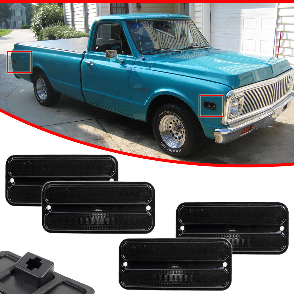 Smoke Front and Rear Side Marker Light Housing LH+RH Kit for for GMC Trucks 68-72- v