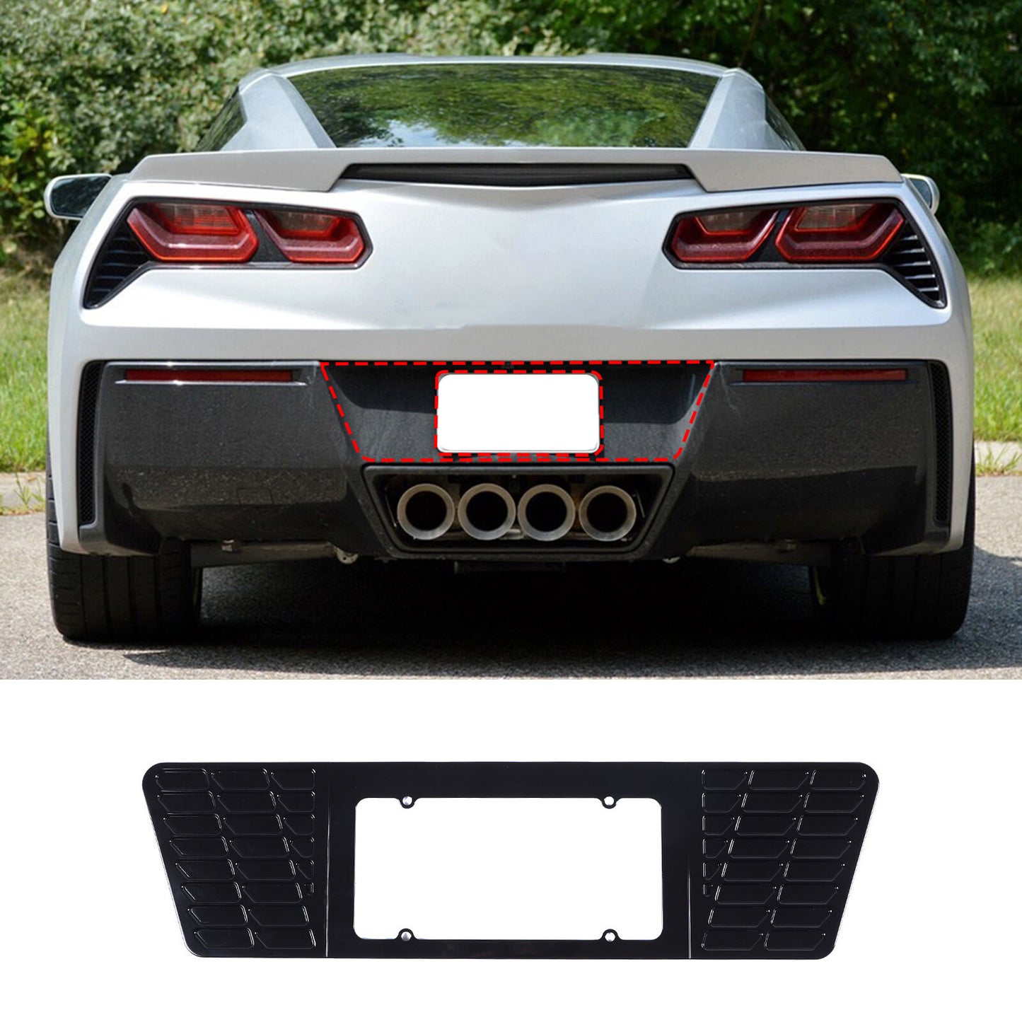 Aluminum rear license plate frame with glossy black trim suitable for Corvette C7 2014-2019 n