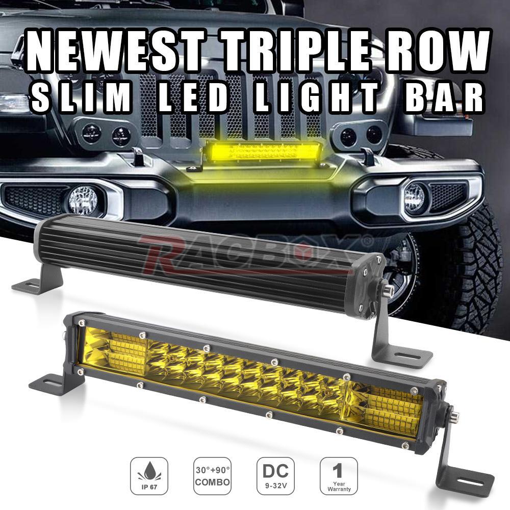 10inch LED Light Bar Triple Row Yellow Spot Flood Combo Work Driving Offroad SUV
