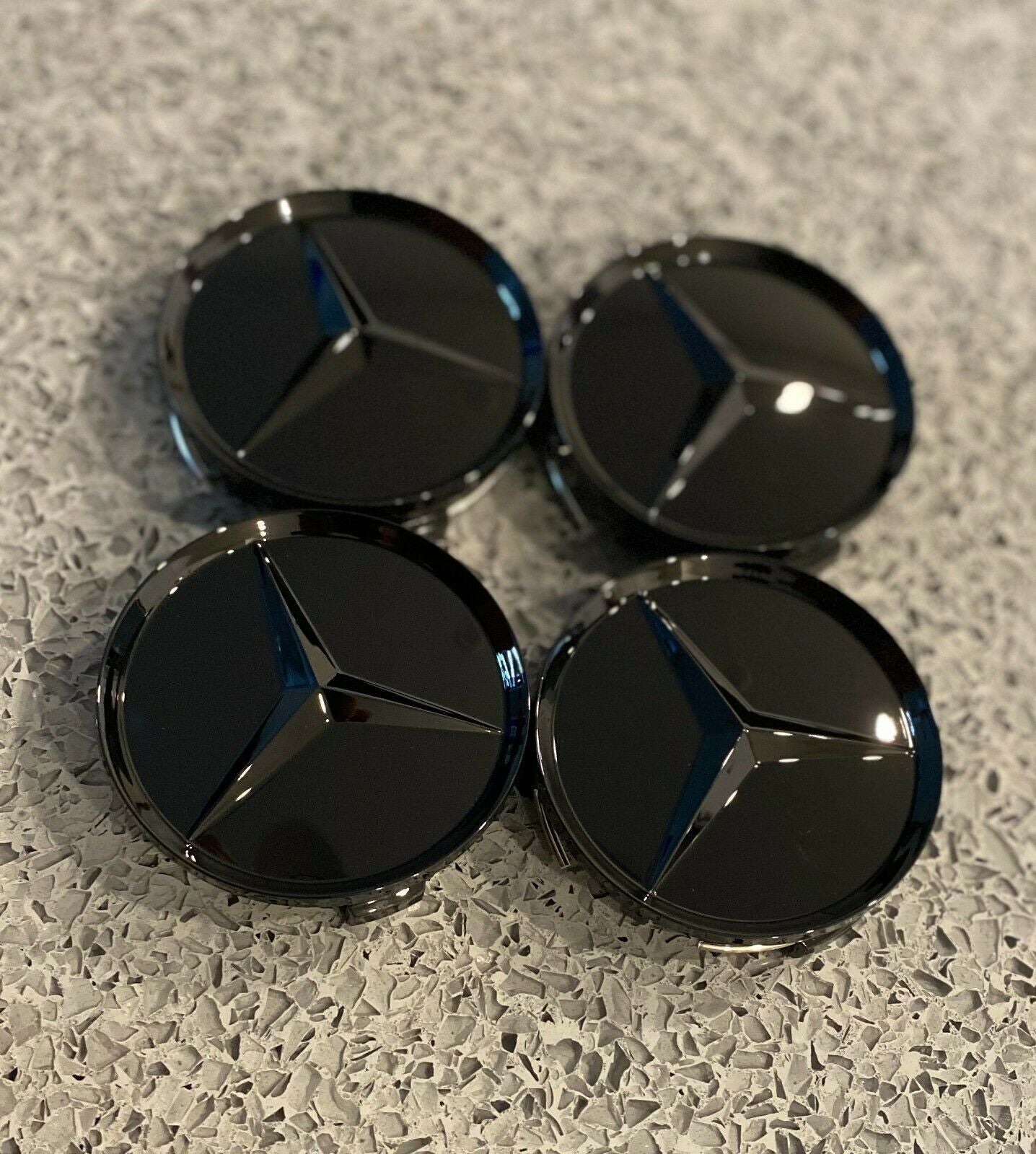 4-piece for Mercedes-Benz wheel center cap set, gloss black 75mm rim cap, hubcap, badge 3