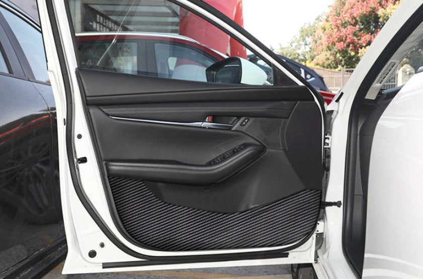 4X Carbon Fiber PU Leather Door Anti-Kick Guard Pad Trim for Mazda 3 Axela 20-22