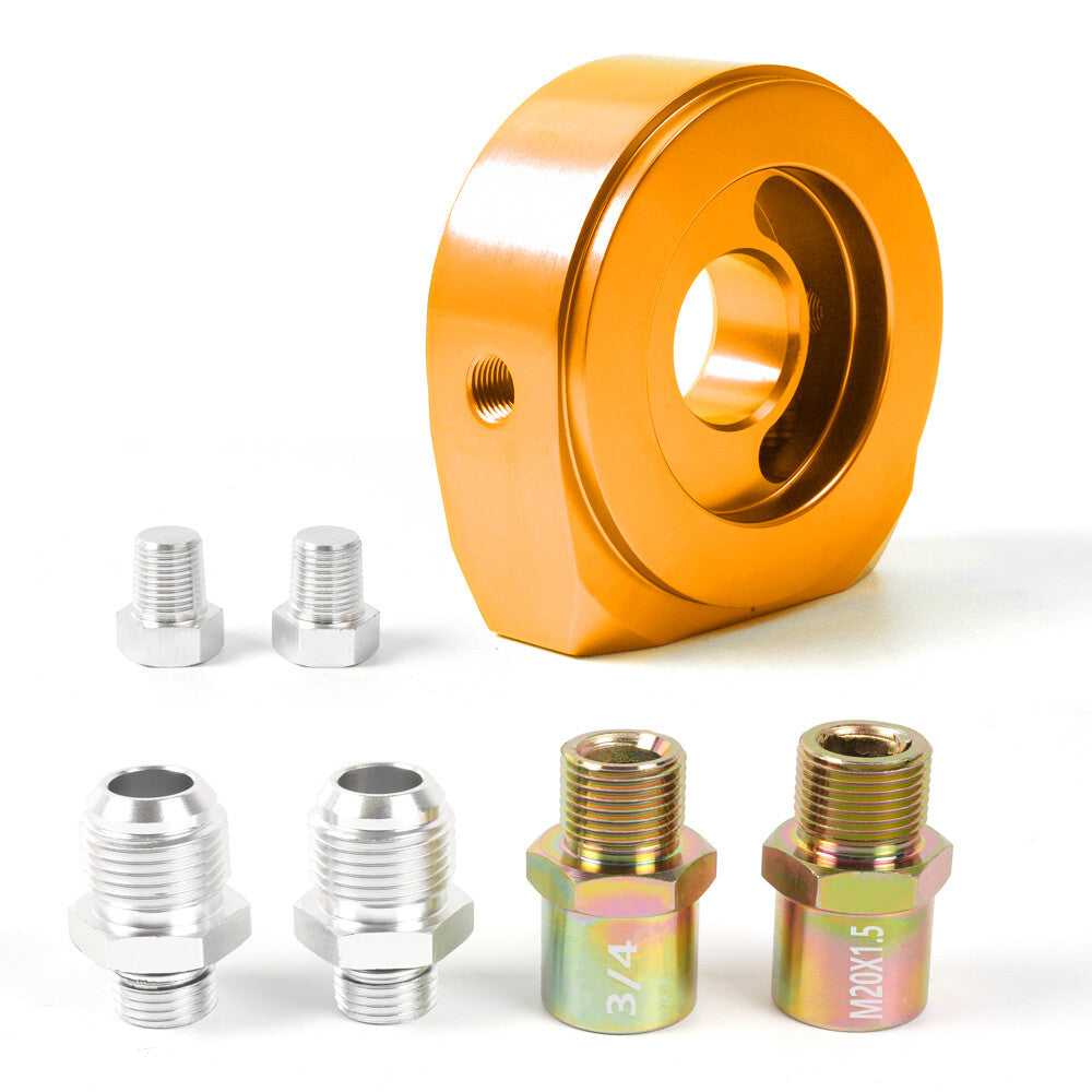 Gold Aluminum Oil Filter/Cooler Sandwich AN10 Block Adapter Gauge Sensor Plate Q