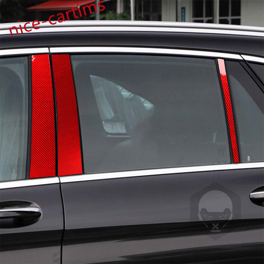 6¡ÁRed Carbon Fiber Door Window Pillar Posts Trim for Benz C Class W204 2007-2013