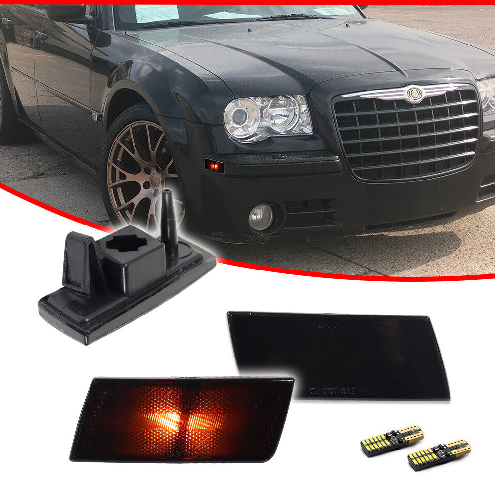For 2005 - 2010 for for CHRysler 300 Smoked Amber LED Front Bumper Side Marker Light Kit - v