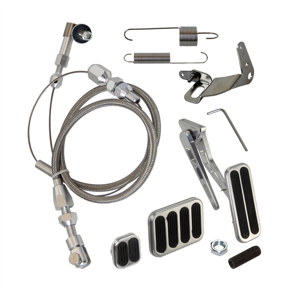 Aluminum Gas Pedal w/Brake +Clutch Pad 24 Throttle Cable Bracket Spring Kit