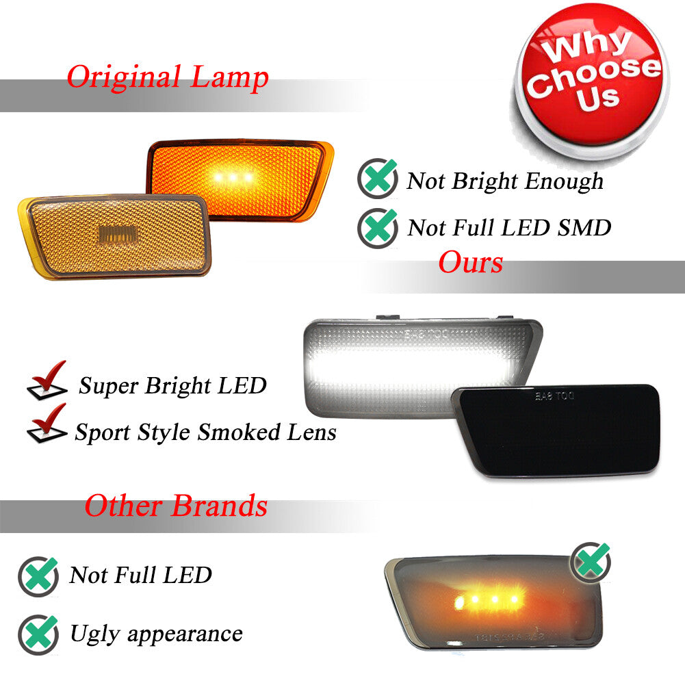 For 2021 - 2023 for Mustang Sport Smoked Front Corner Side Marker Lights White 2 pcs - v