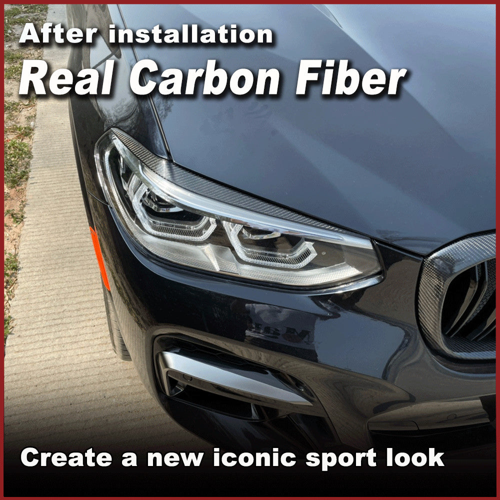 2PCS Carbon Fiber Headlight Eyebrow EyeLid Cover Trim Fit for BMW X3 G01 2018-19