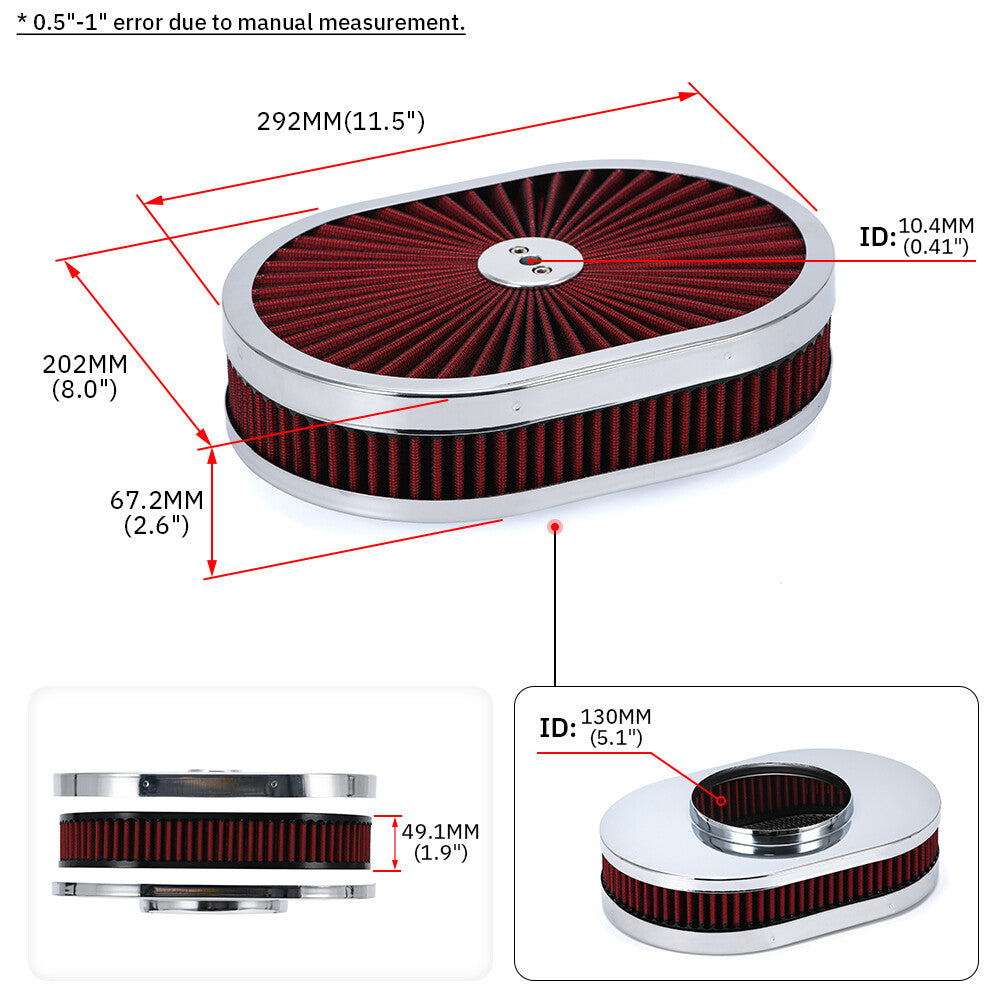 Universal Super Flow 12 Oval Washable Air Cleaner Red Element Chrome Lid GM