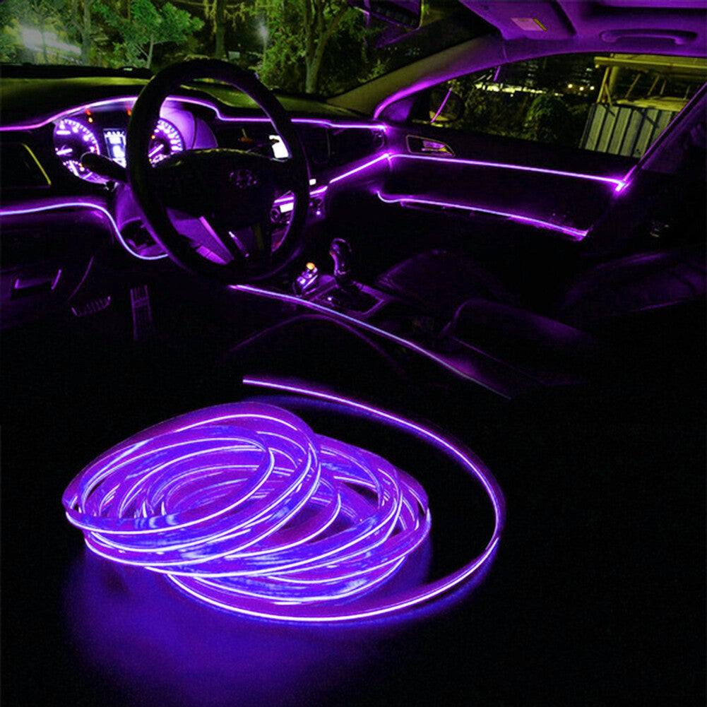 Car Interior LED Neon Lights Decor Atmosphere El Wire String Lamp Purple 12V