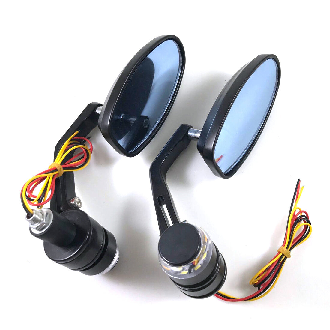 7/8 Black HandleBar End Rearview Side Mirror LED Turn Signal Side Markert Light Q