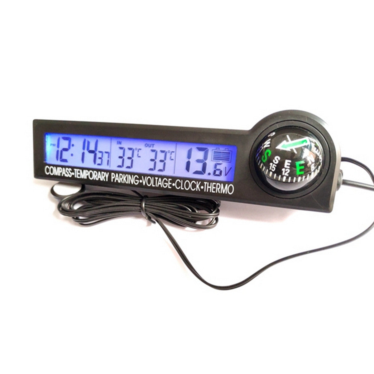 Car LCD Digital Clock In/Outdoor Temperature Thermometer Voltage Meter Alarm